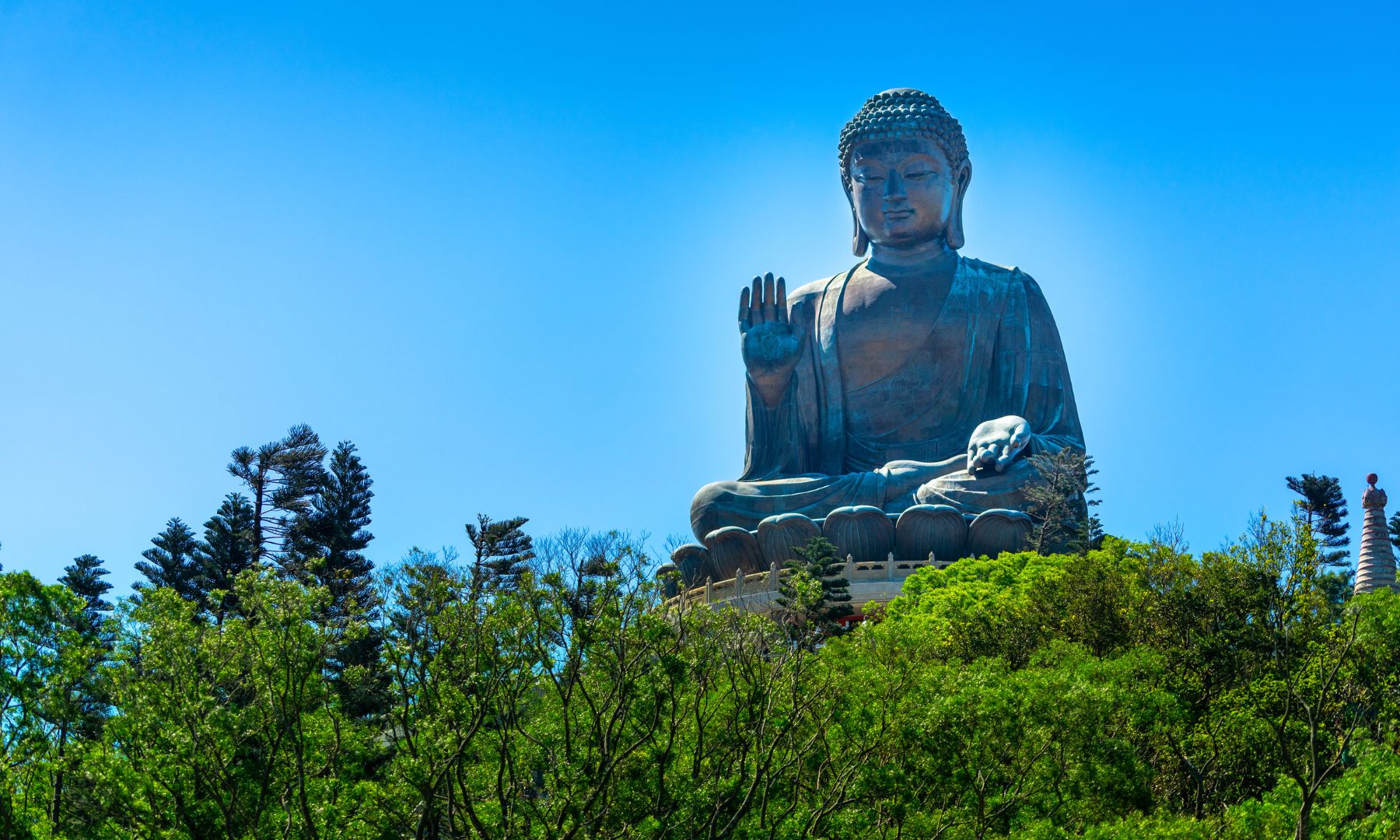 268段の石階段を登った先に聳え立つ、全長34ｍもの巨大大仏「天壇大仏」とご対面